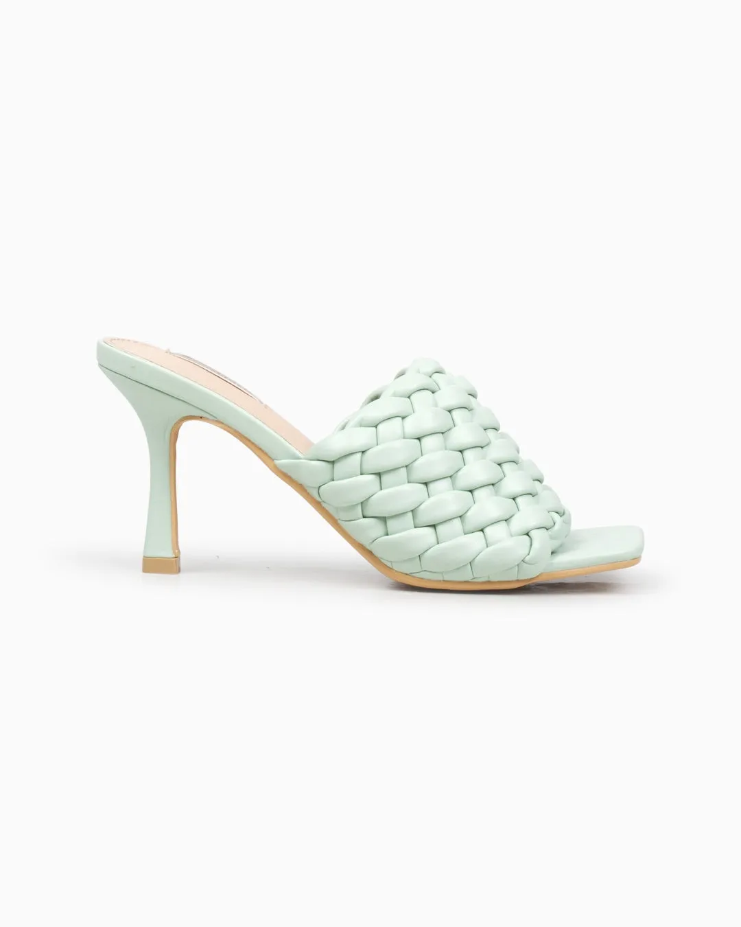 Sandalia Mule Tacón Tejido Verde