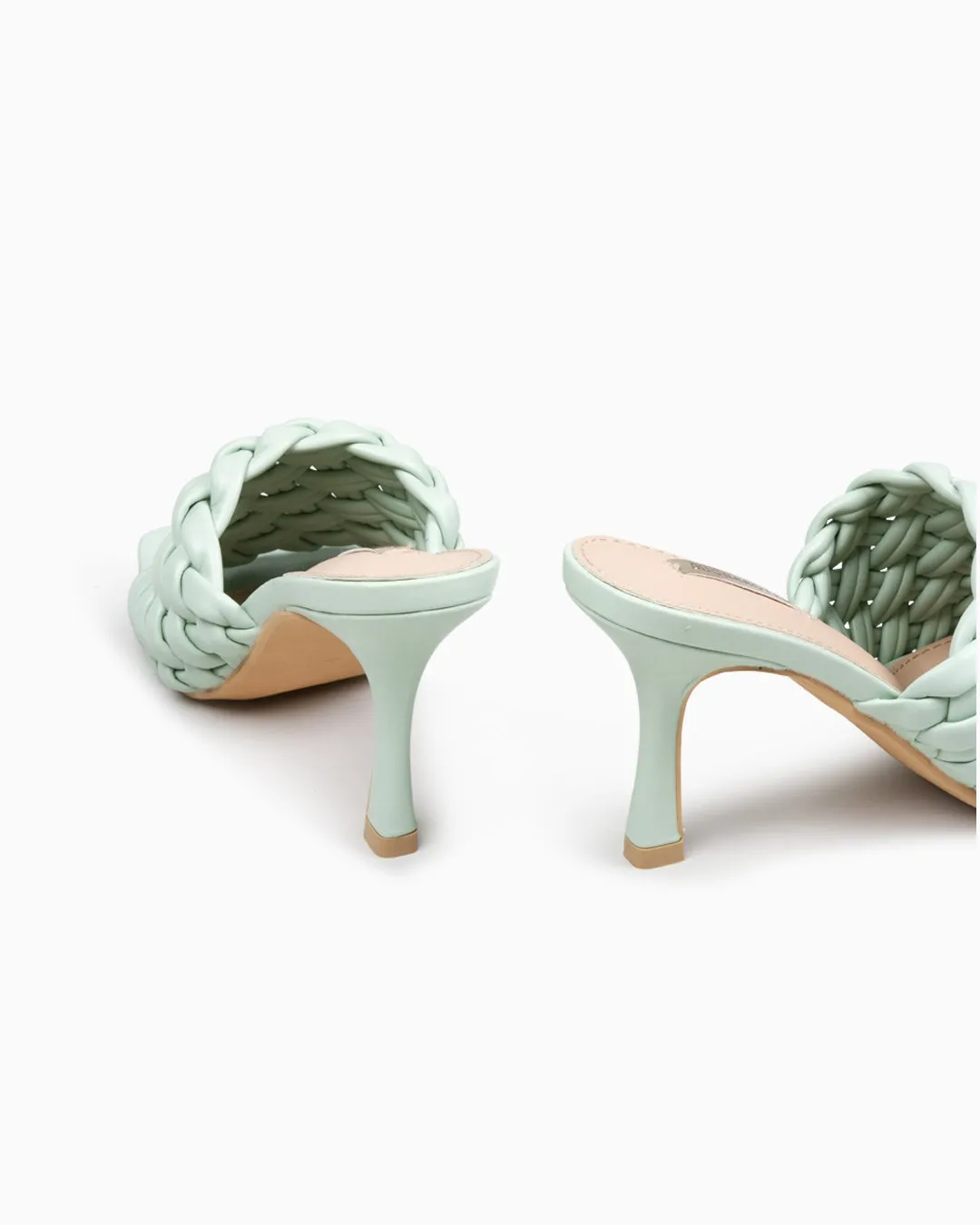 Sandalia Mule Tacón Tejido Verde