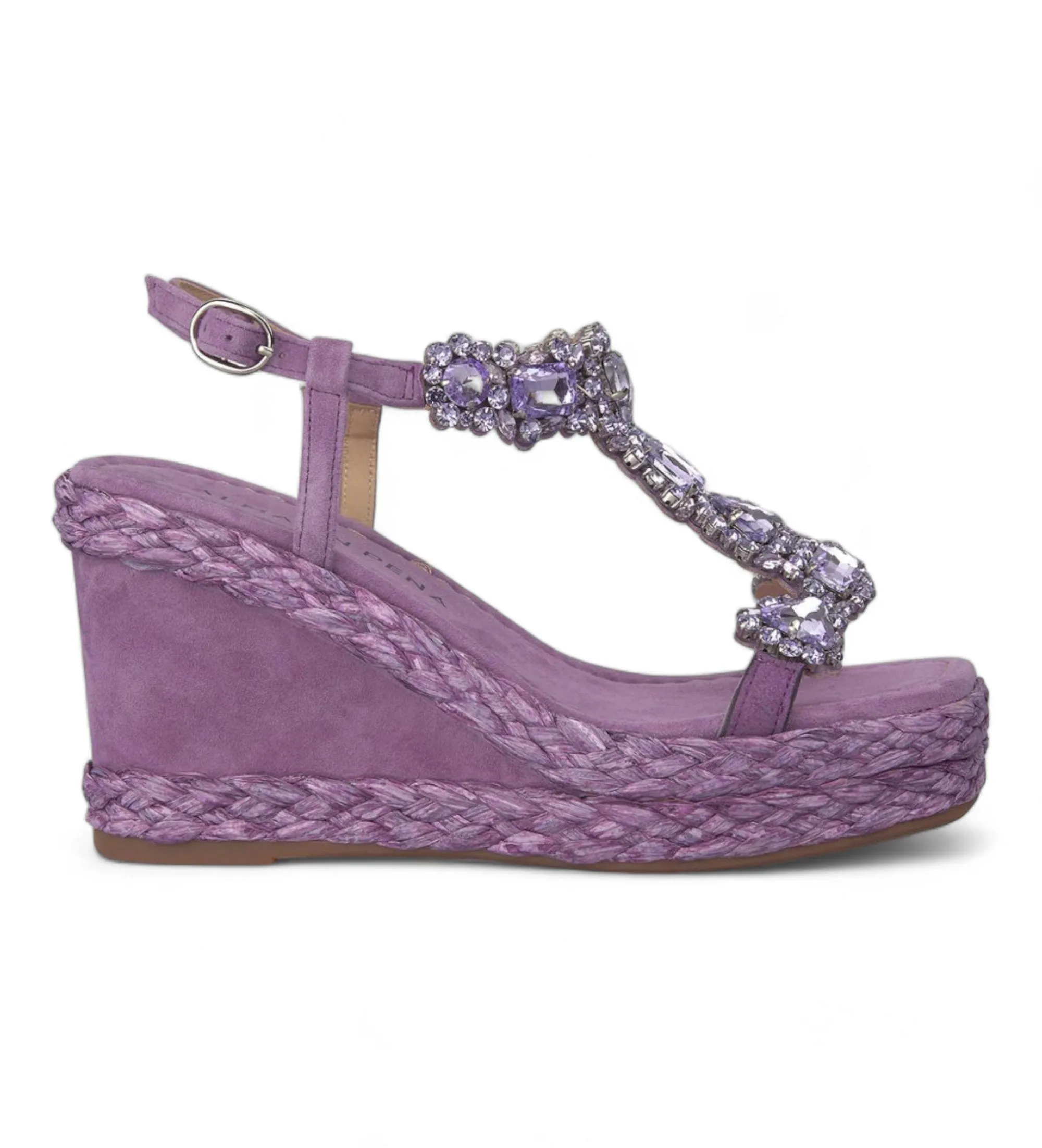 Sandalias de piel con cuña alta violeta