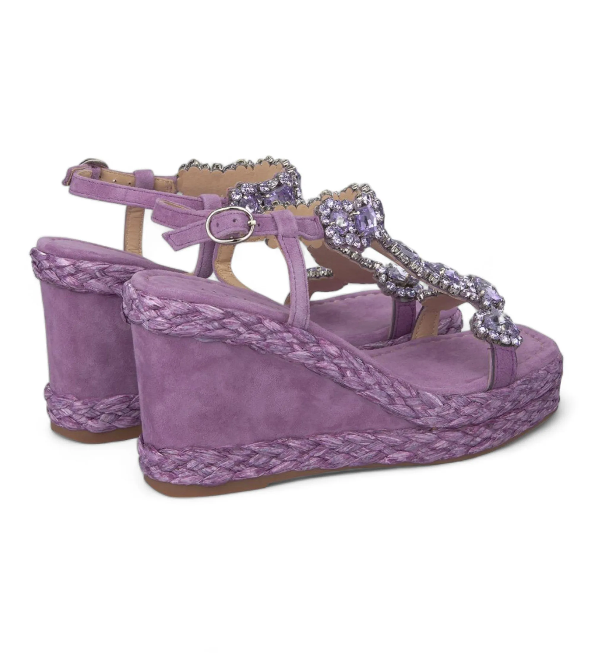 Sandalias de piel con cuña alta violeta