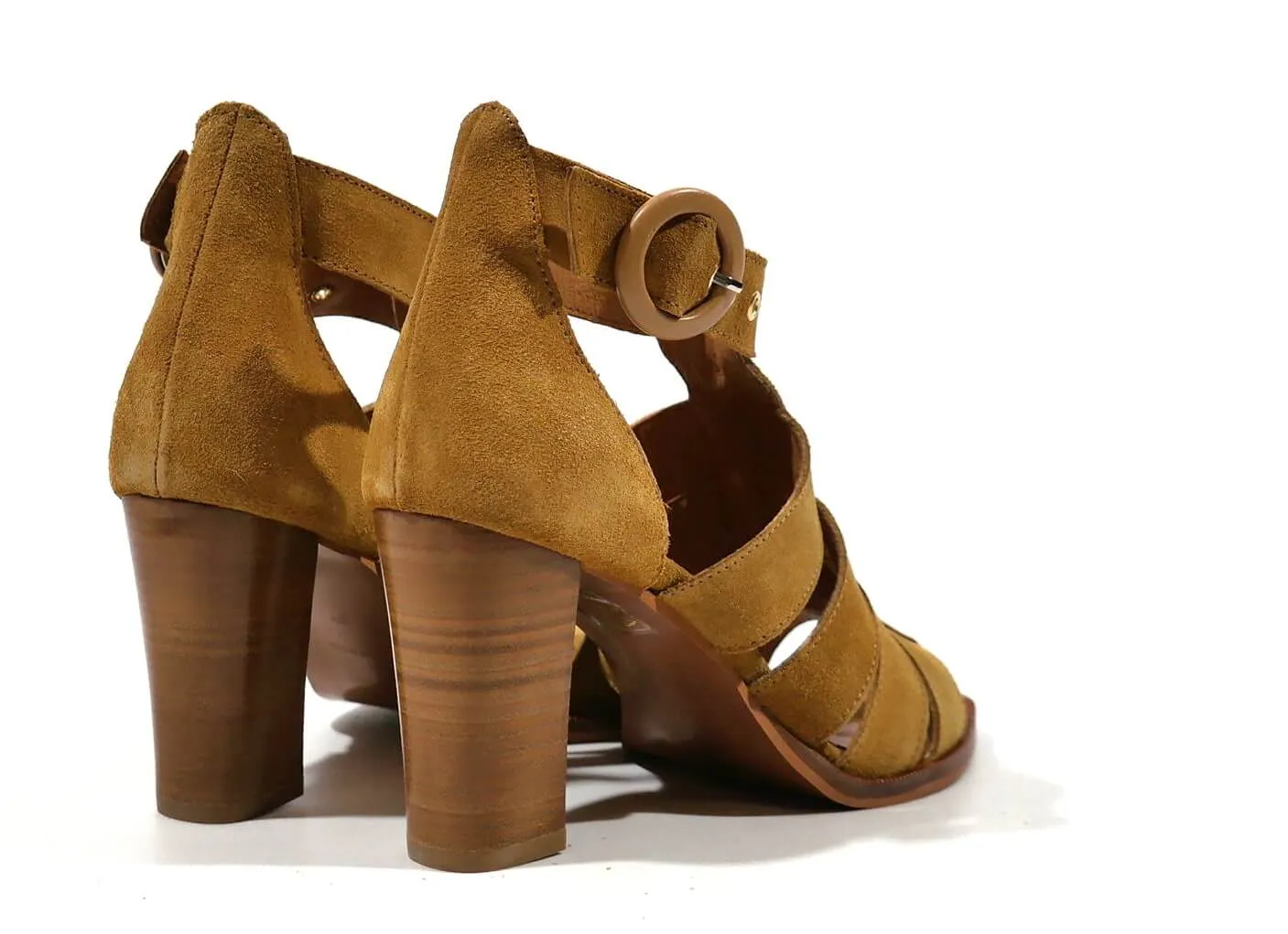 Sandalias mujer en serraje camel con tacón alto Nicola