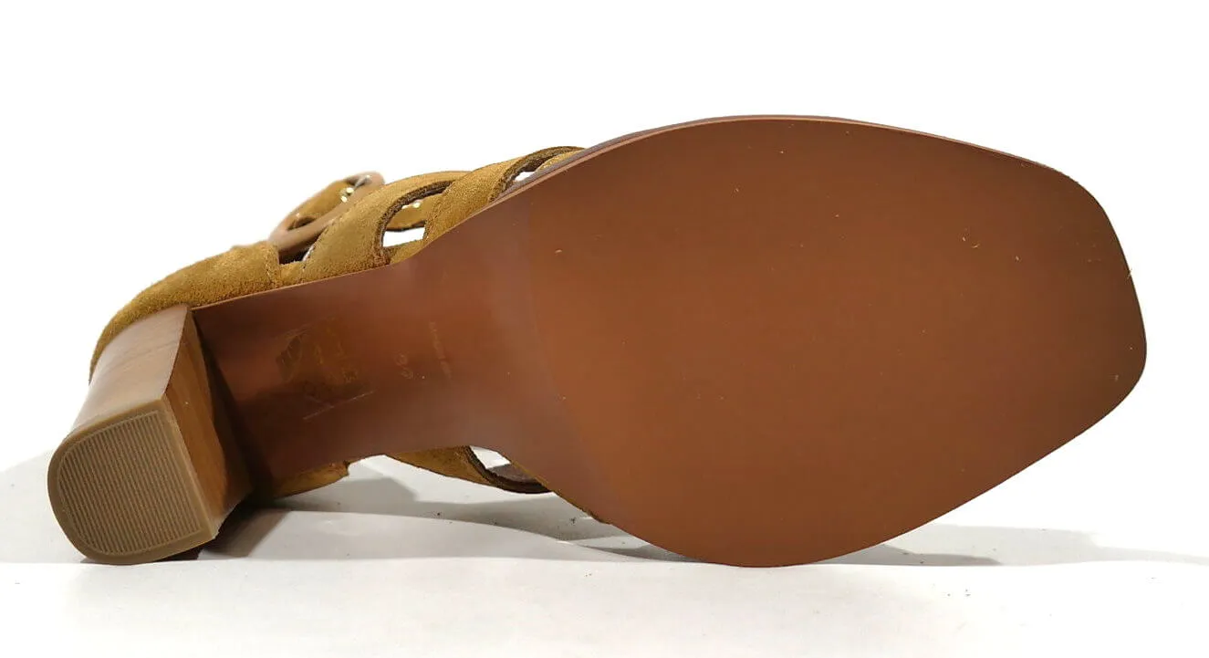 Sandalias mujer en serraje camel con tacón alto Nicola