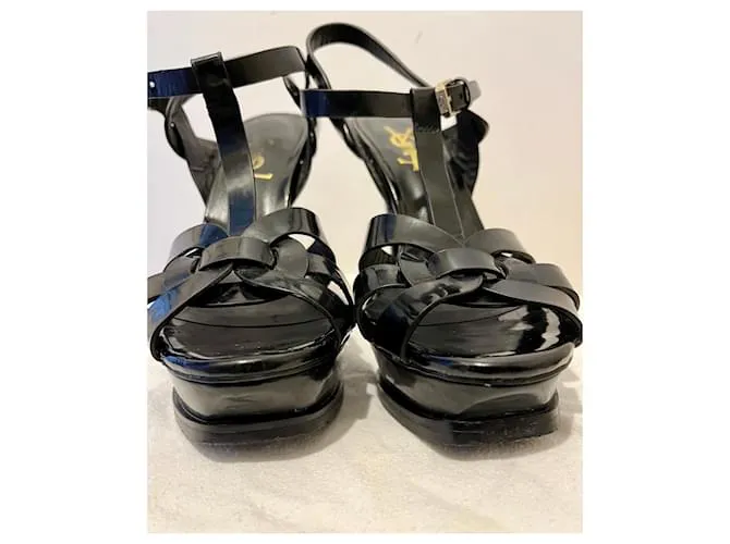 Sandalias Tribute de cuero negro de Saint Laurent 