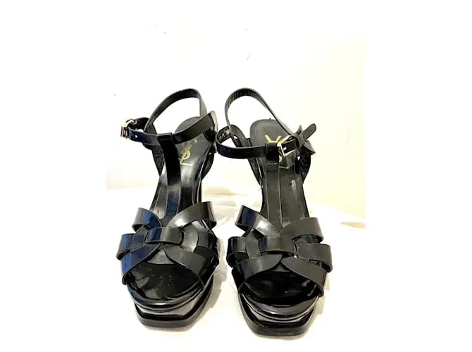 Sandalias Tribute de cuero negro de Saint Laurent 