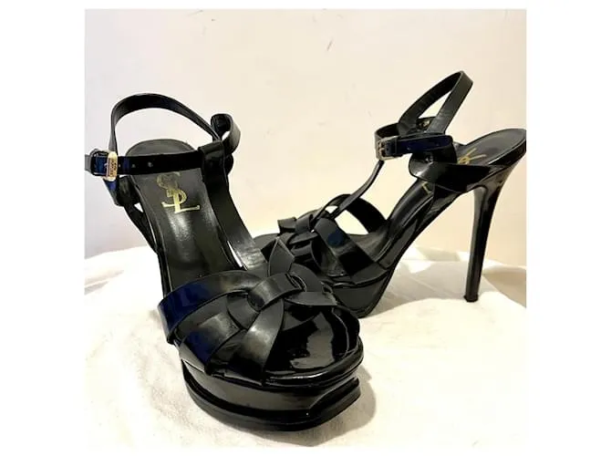 Sandalias Tribute de cuero negro de Saint Laurent 