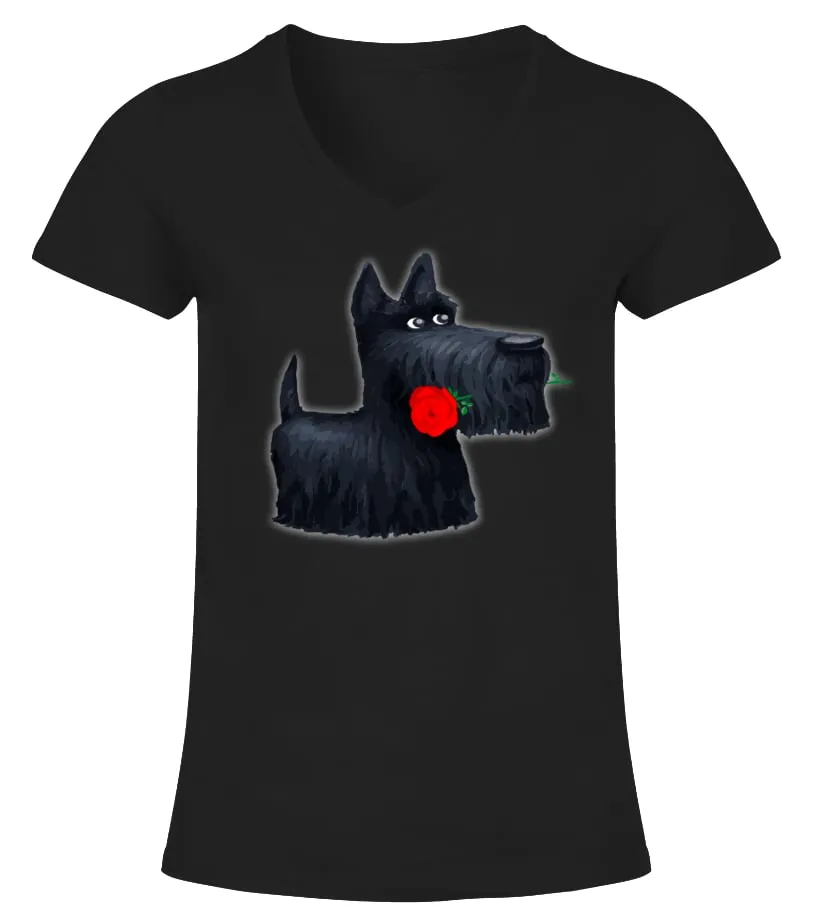 Scottish Terrier Rose Camiseta cuello pico Mujer