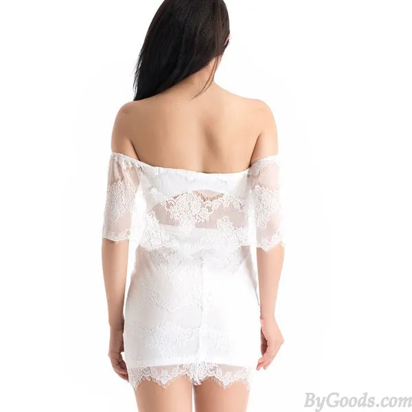 Sexy Floral Low Cut White Lace Dress