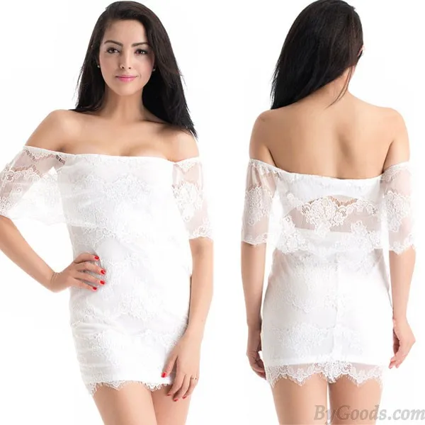 Sexy Floral Low Cut White Lace Dress