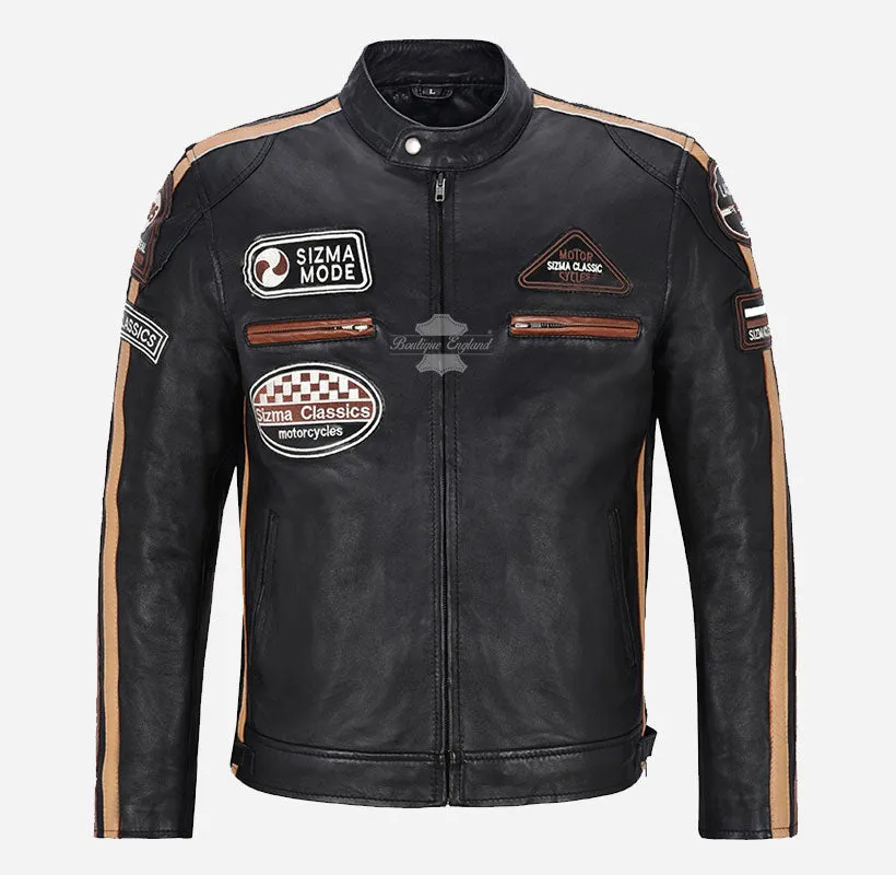SIZMA MEN'S BIKER LEATHER JACKET SOFT LEATHER MOTORCYCLE JACKET
