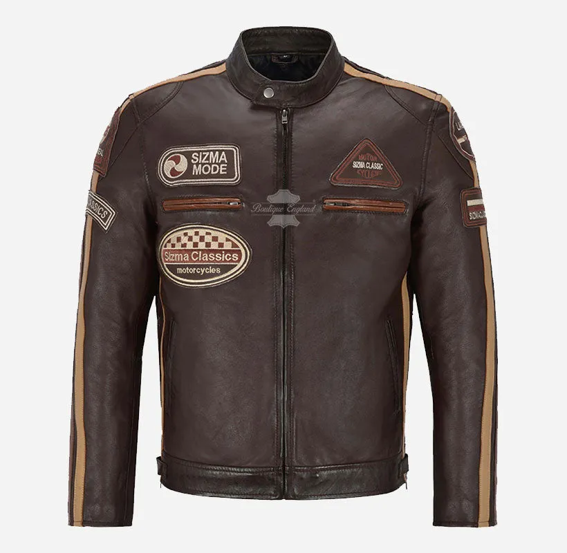 SIZMA MEN'S BIKER LEATHER JACKET SOFT LEATHER MOTORCYCLE JACKET