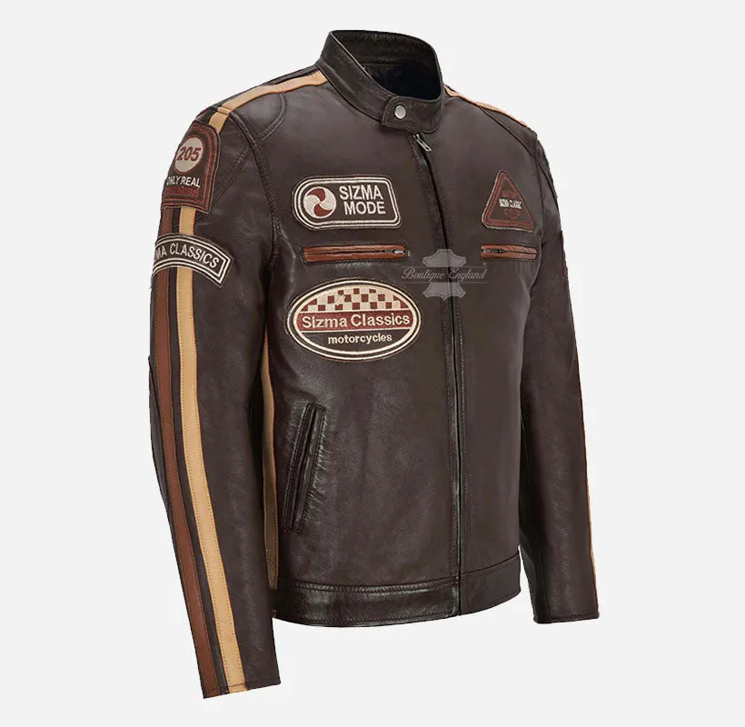 SIZMA MEN'S BIKER LEATHER JACKET SOFT LEATHER MOTORCYCLE JACKET