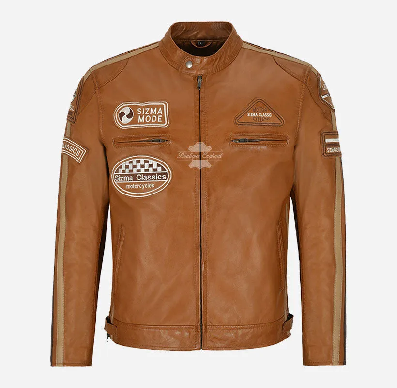 SIZMA MEN'S BIKER LEATHER JACKET SOFT LEATHER MOTORCYCLE JACKET