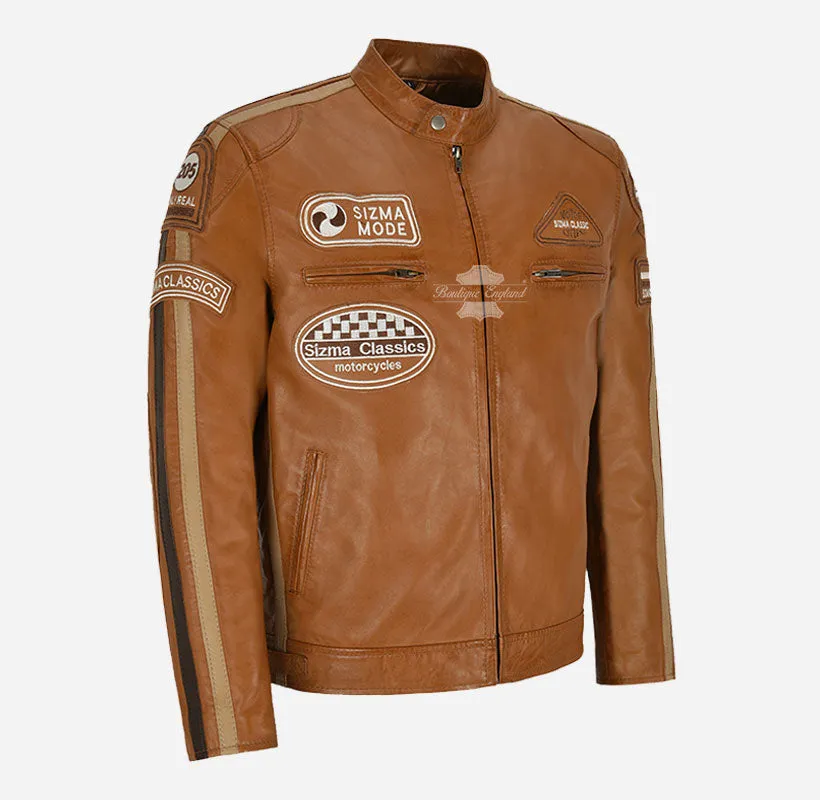 SIZMA MEN'S BIKER LEATHER JACKET SOFT LEATHER MOTORCYCLE JACKET