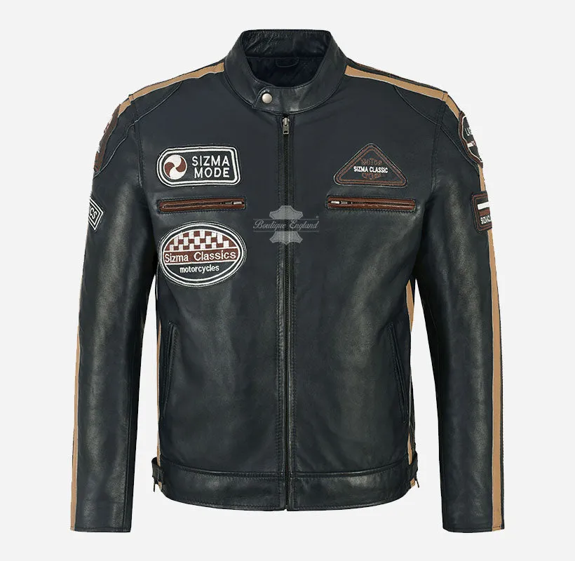 SIZMA MEN'S BIKER LEATHER JACKET SOFT LEATHER MOTORCYCLE JACKET