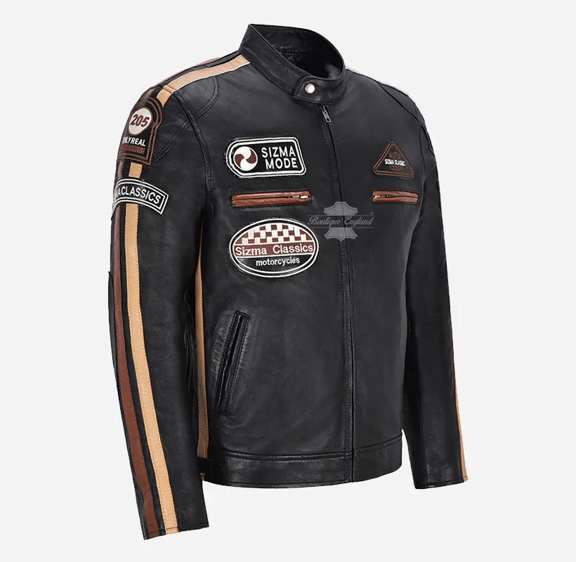 SIZMA MEN'S BIKER LEATHER JACKET SOFT LEATHER MOTORCYCLE JACKET