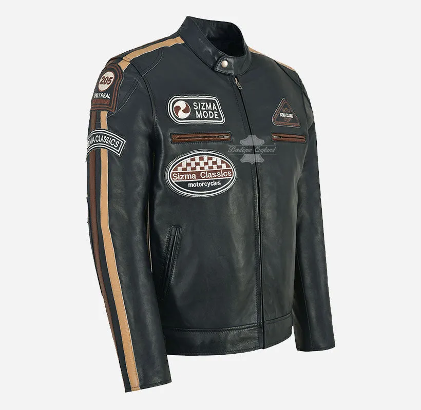 SIZMA MEN'S BIKER LEATHER JACKET SOFT LEATHER MOTORCYCLE JACKET