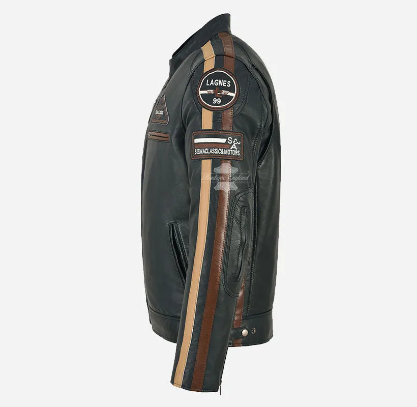 SIZMA MEN'S BIKER LEATHER JACKET SOFT LEATHER MOTORCYCLE JACKET