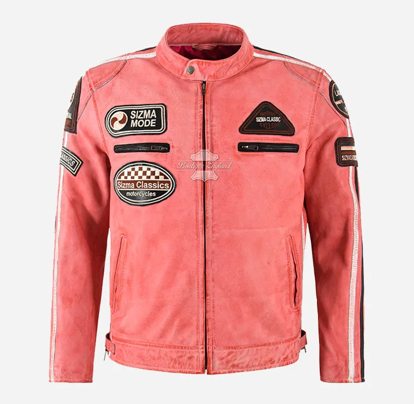SIZMA MEN'S BIKER LEATHER JACKET SOFT LEATHER MOTORCYCLE JACKET