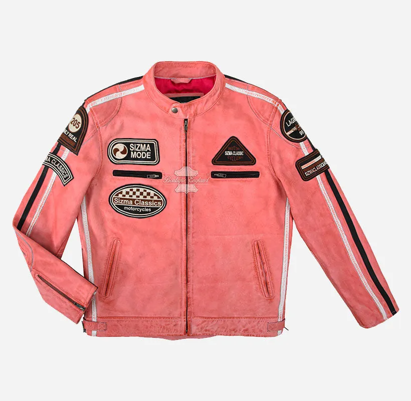 SIZMA MEN'S BIKER LEATHER JACKET SOFT LEATHER MOTORCYCLE JACKET