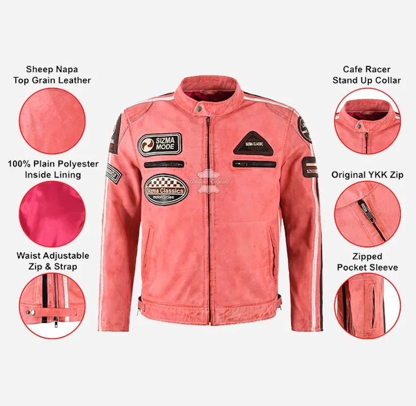SIZMA MEN'S BIKER LEATHER JACKET SOFT LEATHER MOTORCYCLE JACKET