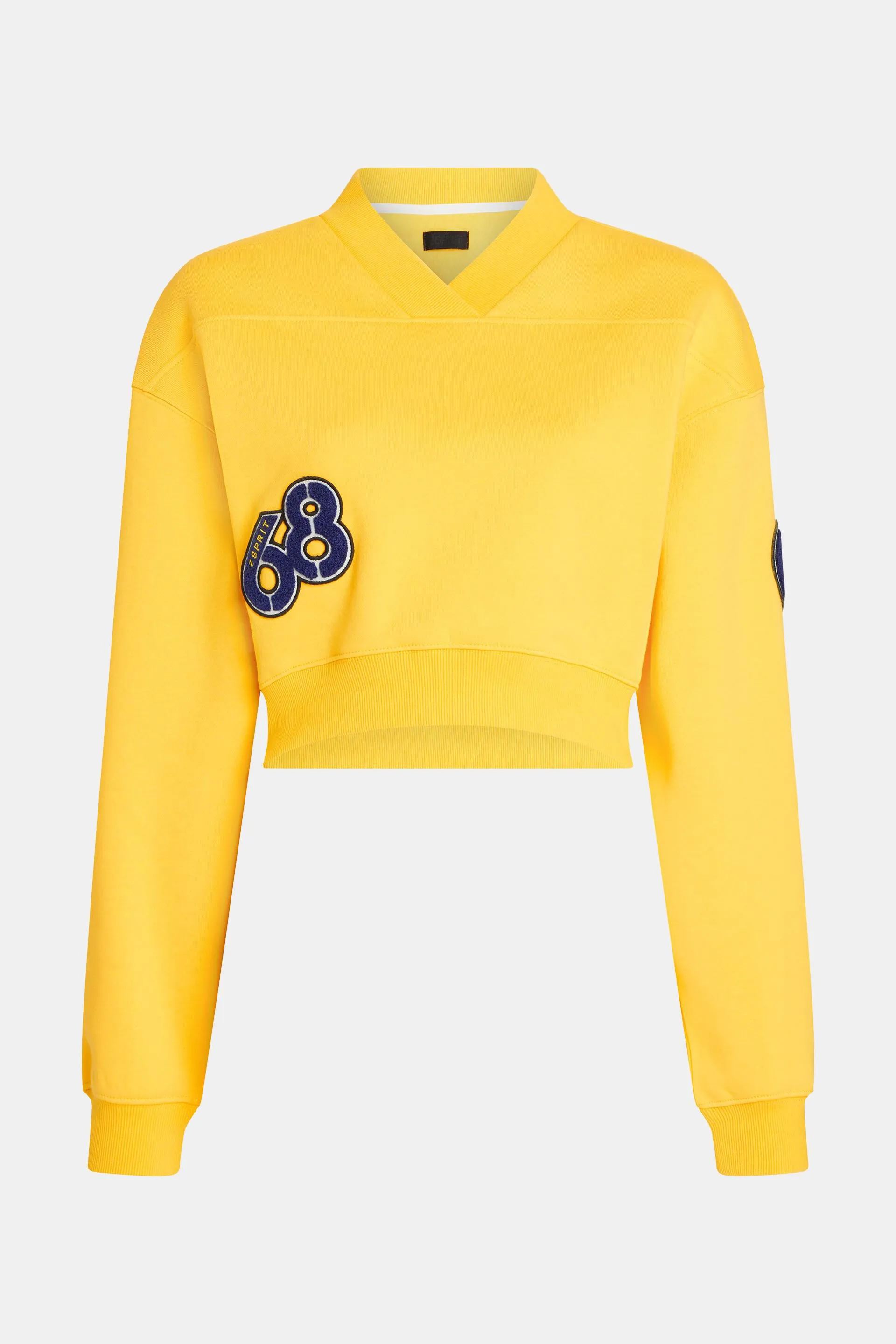 Sudadera universitaria corta con parches