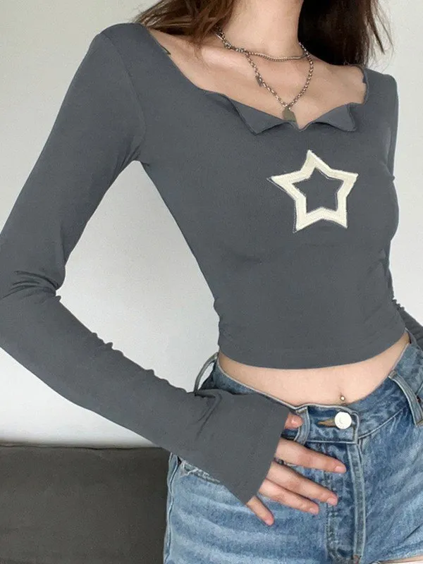 Top corto de punto con parche de estrellas