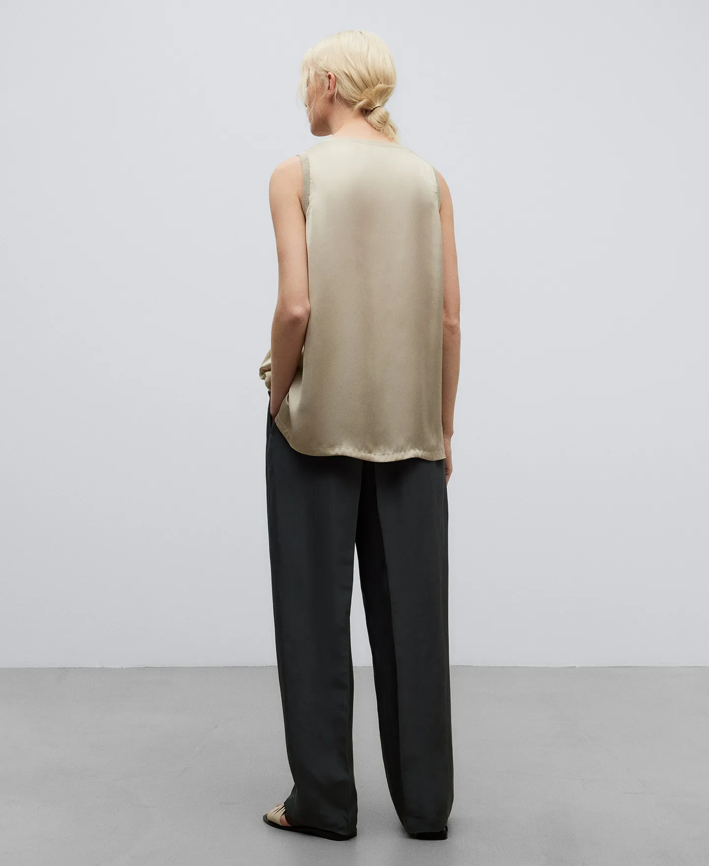 Top cuello pico doble textura mujer
