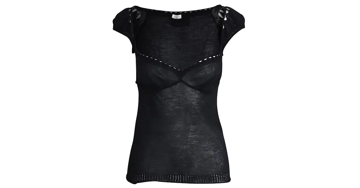 Top desgastado con escote corazón en acrílico negro de Saint Laurent 