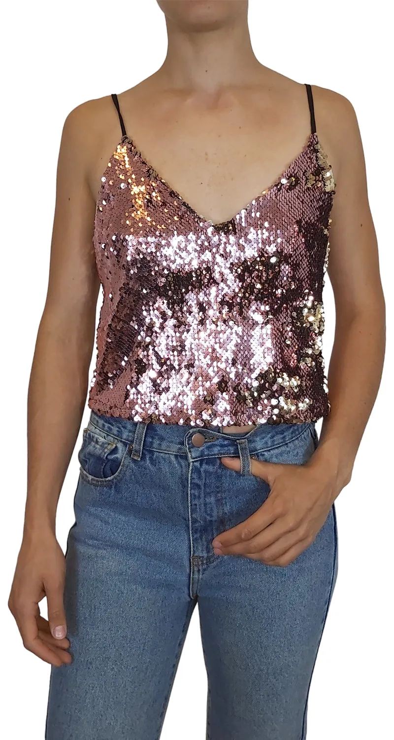 TOPSHOP Crop Top Lentejuelas Rosadas