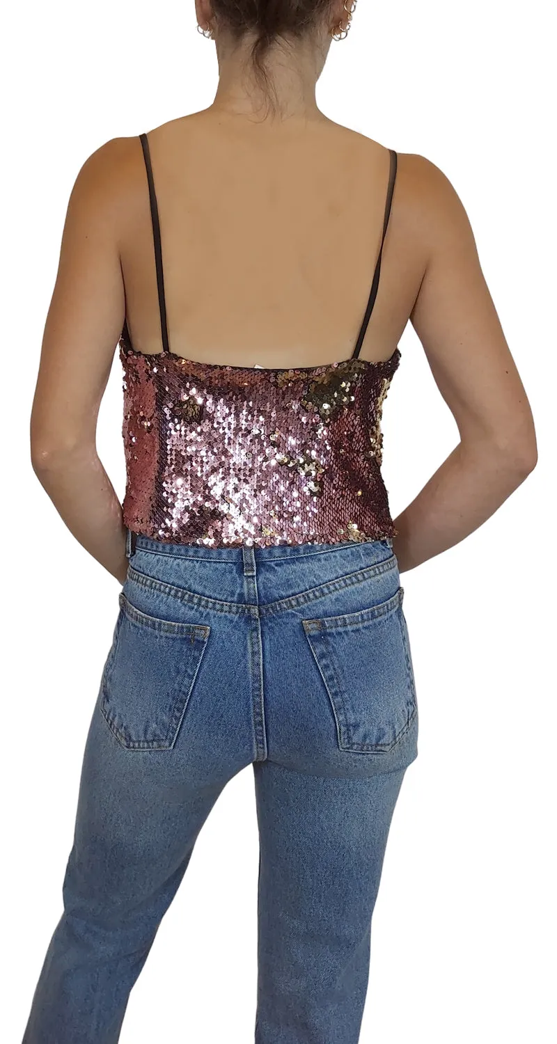 TOPSHOP Crop Top Lentejuelas Rosadas