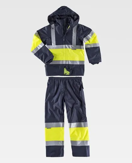 Traje de agua bicolor con cintas reflectantes Marino / Amarillo
