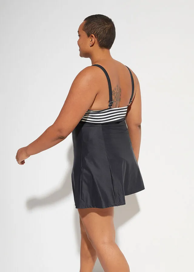 Traje de baño con ligero efecto moldeador negro / beige con rayas