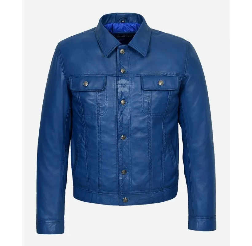 TRUCKER LEATHER JACKET CLASSIC MENS WESTERN SHIRT STYLE JACKET