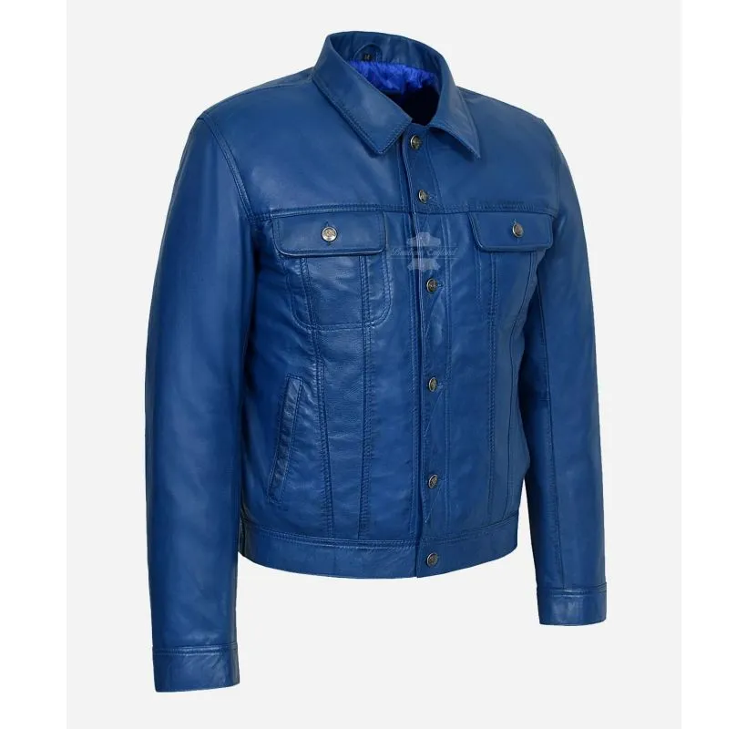TRUCKER LEATHER JACKET CLASSIC MENS WESTERN SHIRT STYLE JACKET