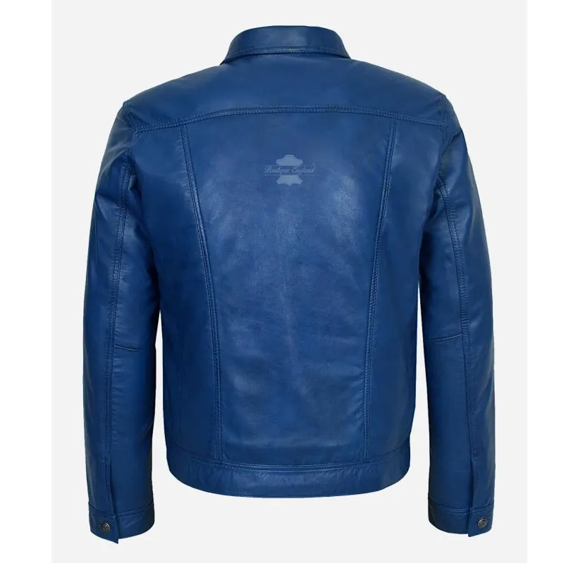 TRUCKER LEATHER JACKET CLASSIC MENS WESTERN SHIRT STYLE JACKET