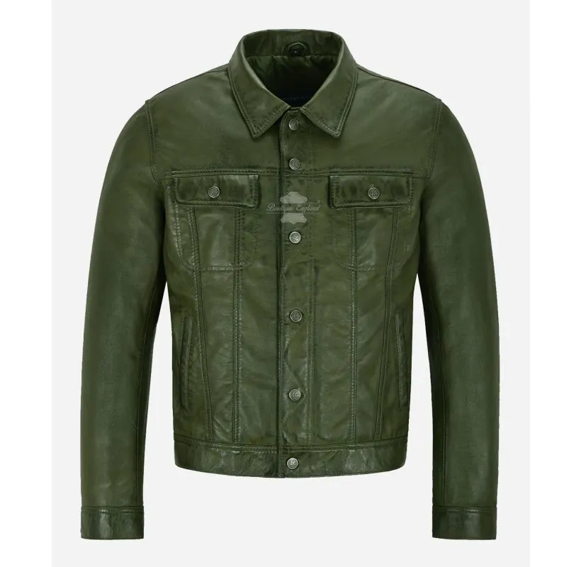 TRUCKER LEATHER JACKET CLASSIC MENS WESTERN SHIRT STYLE JACKET