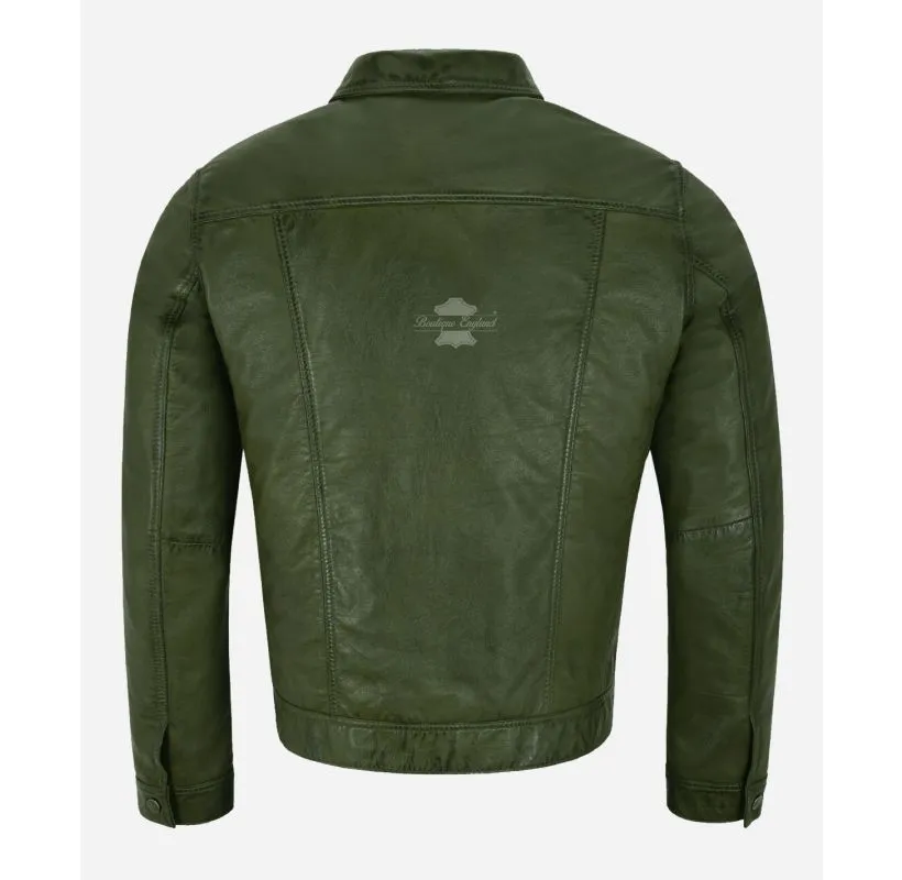 TRUCKER LEATHER JACKET CLASSIC MENS WESTERN SHIRT STYLE JACKET