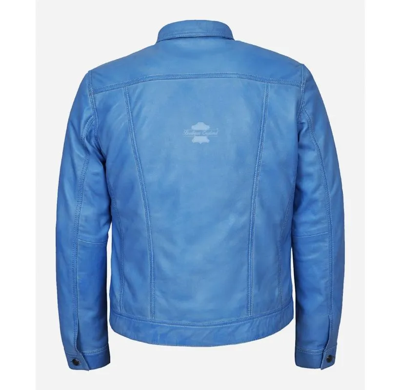 TRUCKER LEATHER JACKET CLASSIC MENS WESTERN SHIRT STYLE JACKET