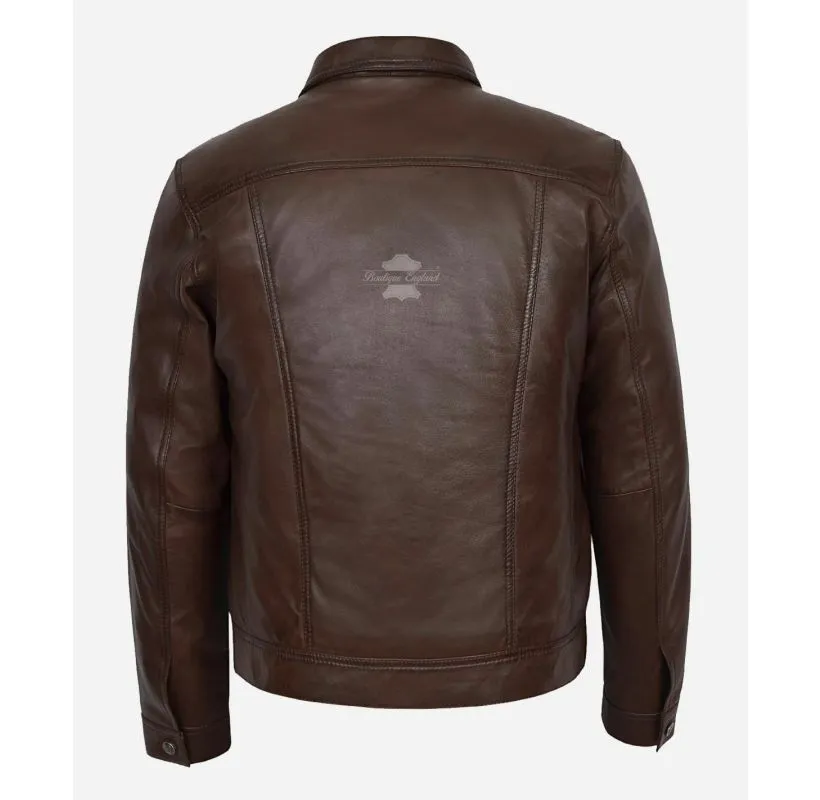 TRUCKER LEATHER JACKET CLASSIC MENS WESTERN SHIRT STYLE JACKET
