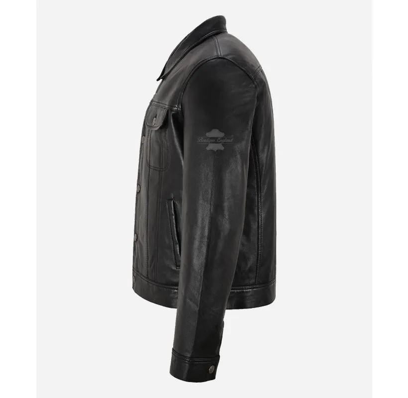 TRUCKER LEATHER JACKET CLASSIC MENS WESTERN SHIRT STYLE JACKET