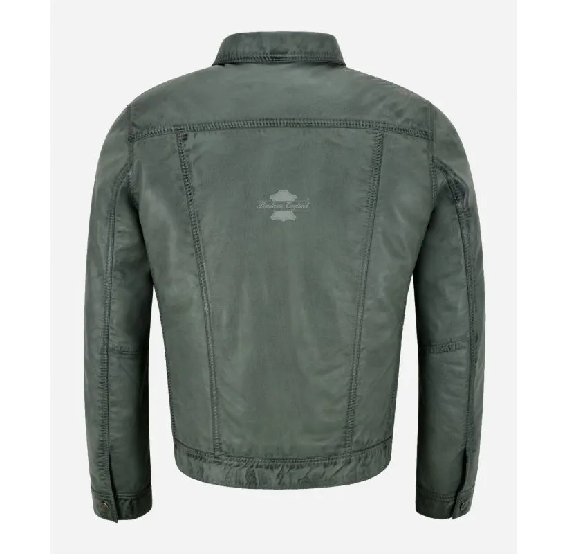 TRUCKER LEATHER JACKET CLASSIC MENS WESTERN SHIRT STYLE JACKET