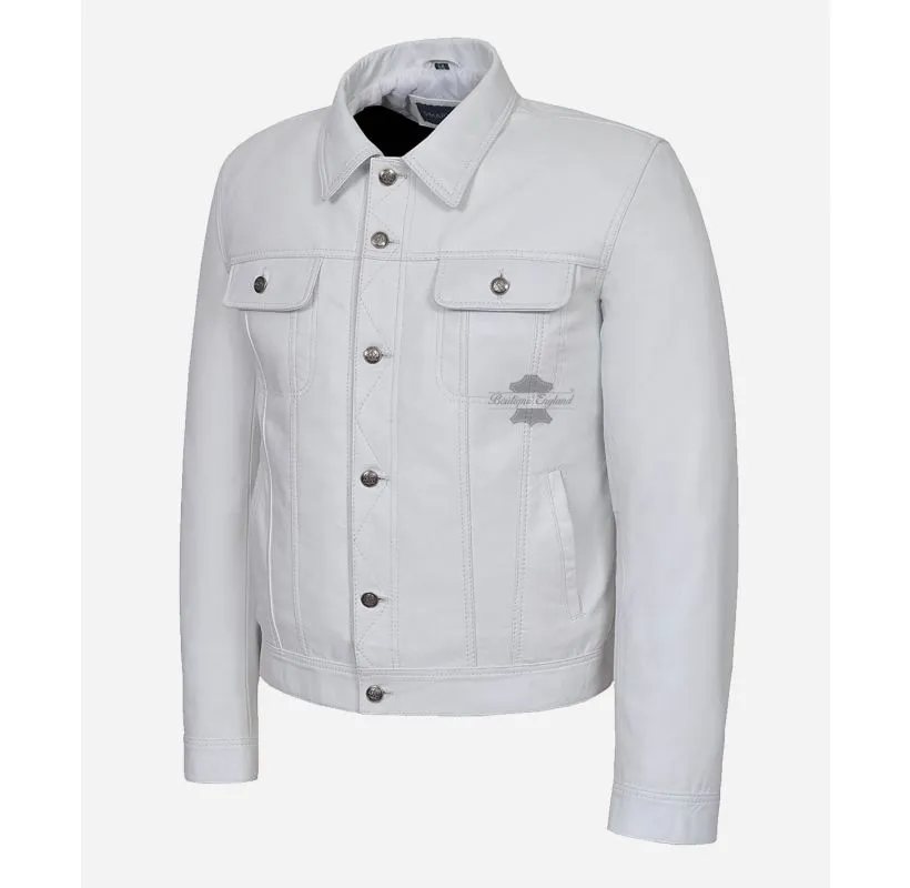 TRUCKER LEATHER JACKET CLASSIC MENS WESTERN SHIRT STYLE JACKET