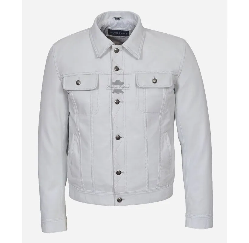 TRUCKER LEATHER JACKET CLASSIC MENS WESTERN SHIRT STYLE JACKET