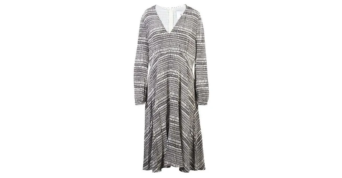 VALENTINO Vestido de seda con escote en V profundo Negro 