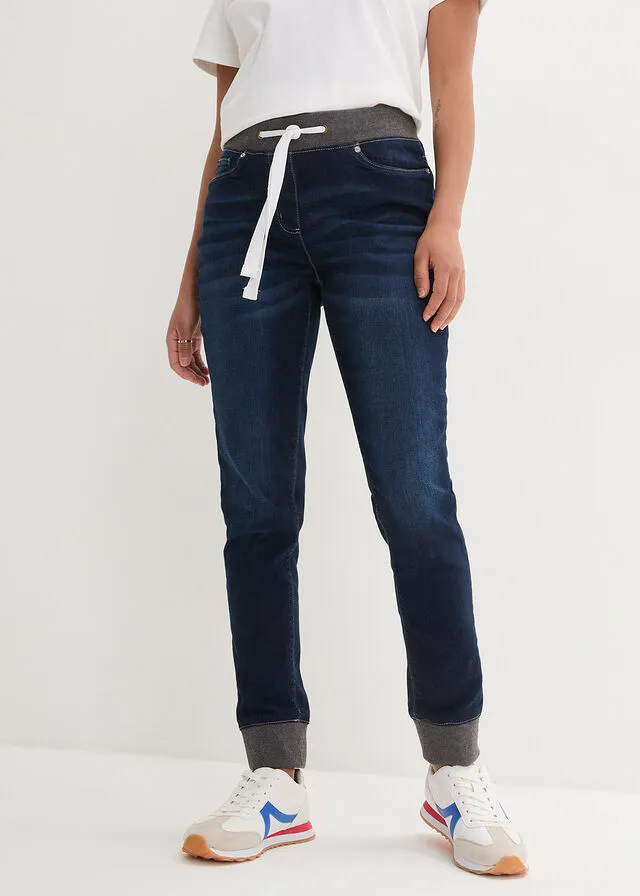 Vaqueros elásticos estilo boyfriend con cintura cómoda Vaquero oscuro