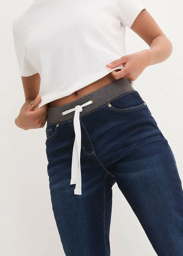 Vaqueros elásticos estilo boyfriend con cintura cómoda Vaquero oscuro