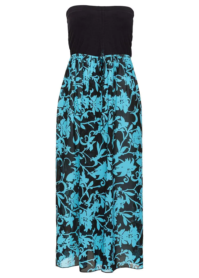 VESTIDO BANDEAU PARA LA PLAYA NEGROTURQUESA