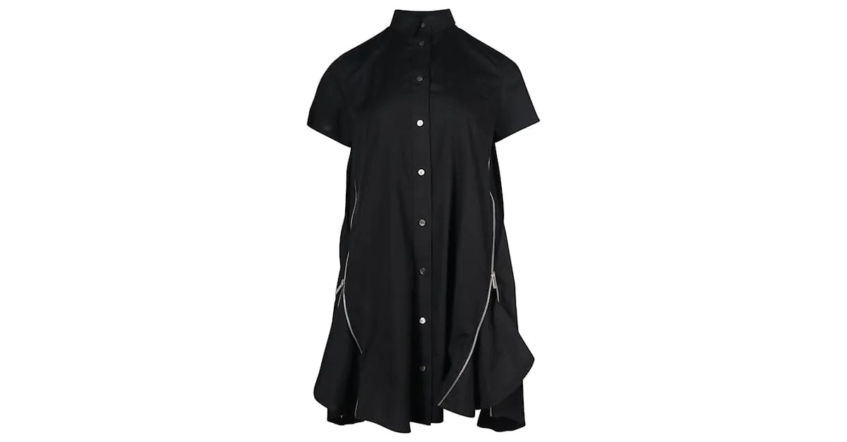 Vestido Camisero con Cremallera Sacai en Poliéster Negro 