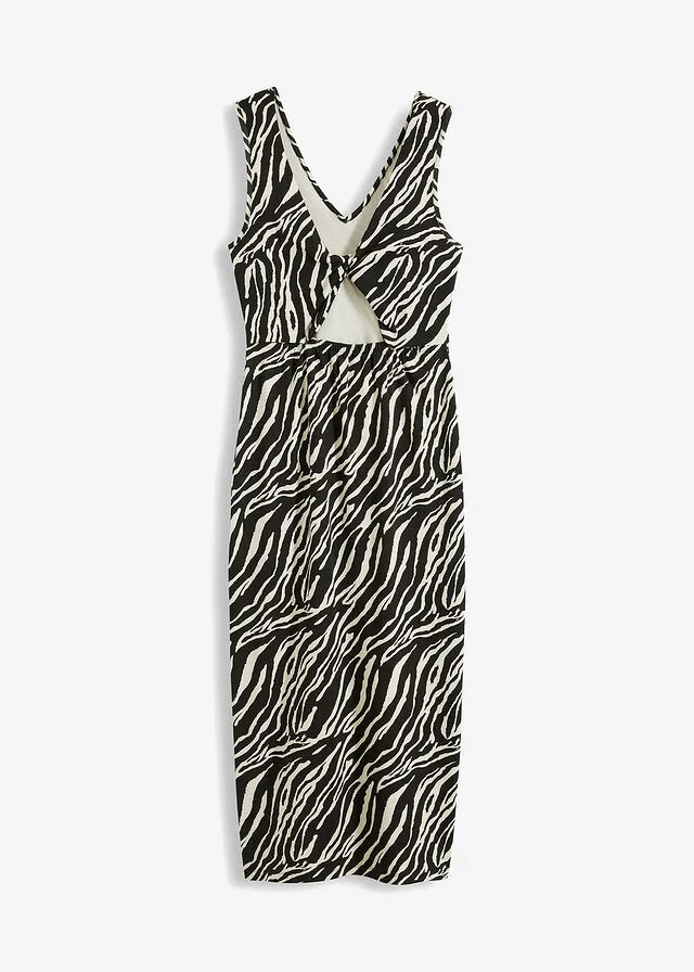 Vestido camisero con detalle en la espalda Negro/crudo con estampado de cebra