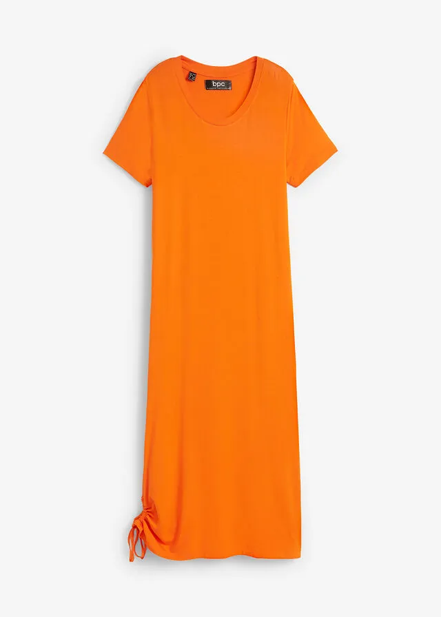 Vestido camisero midi con bolsillos laterales y detalle fruncido Naranja cálido
